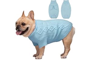 IKIPUKO Dog Sweater XL, Large Breed Dog Sweater Girl Boy, Christmas Dog Outfit, Dog Thanksgiving Sweater, Cable Knit Dog Sweater with Leash Hole, Holiday Dog Sweaters for Large Dogs Beagle, Corgi, Sky Blue XL