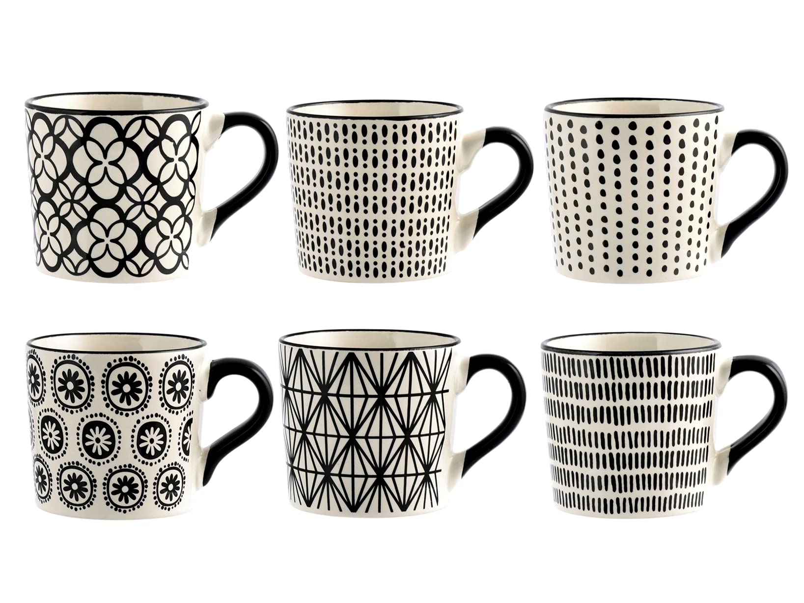 H&H Pack of 6 T Vhera Stoneware Cups Assorted Decoration cc