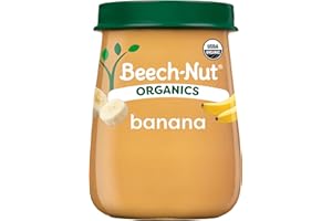 Beech-Nut Organic Baby Food Jars, Organic Banana Puree, Stage 2 Baby Food for Babies 6 Months and Up, Non-GMO, 4oz Glass Jars, 10ct