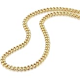 Vescence Womens Cuban Link Necklace | 18K Gold Plated Flat Chain Curb Chain | Thick Gold Chain Layered Necklaces and Matching Bracelets | Gift for Her - Hypoallergenic