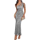 Elegant Sequin Dresses for Wedding Guest One Shoulder Dress for Women with Bead Maxi Formal Gowns