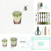 Kaitiaki 18 mesh Needlepoint Canvas Kit, 8 in Painted Canvas Set with Embroidery Floss, Needles, Guide Card, Instruction, Threader, Scissors &amp; Project Bag for Crafter Gift(Matcha)