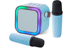 GLOINSU Portable Karaoke Machine for Kids & Adults, Bluetooth Mini Singing Microphone with 2 Wireless Mics & LED Light Show, Compatible with All Smartphones, Perfect for Birthdays, Home Parties (Blue)