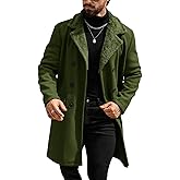 Runcati Mens Trench Coat Double Breasted Notched Collar Fleece Jacket Slim Fit Fall Winter Fuzzy Pea Coats Warm Overcoat