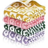FdcZeyxior 4 Pcs Checkered Hand Towels, Cute Cotton Bath Towels Soft Absorbent Floral Hand Towels for Bathroom, Colorful Patterned Face Towels for Bath Spa Gym Kitchen 13” x 29”