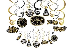 KRISTIN PARADISE 30Ct Happy New Years Eve Hanging Swirls Decorations, 2026 NYE Glitter Gold Black Decor, NY Theme Party Supplies Pack, Eve-Nye Party Favors for Adult, Foil Home Decorating Kit