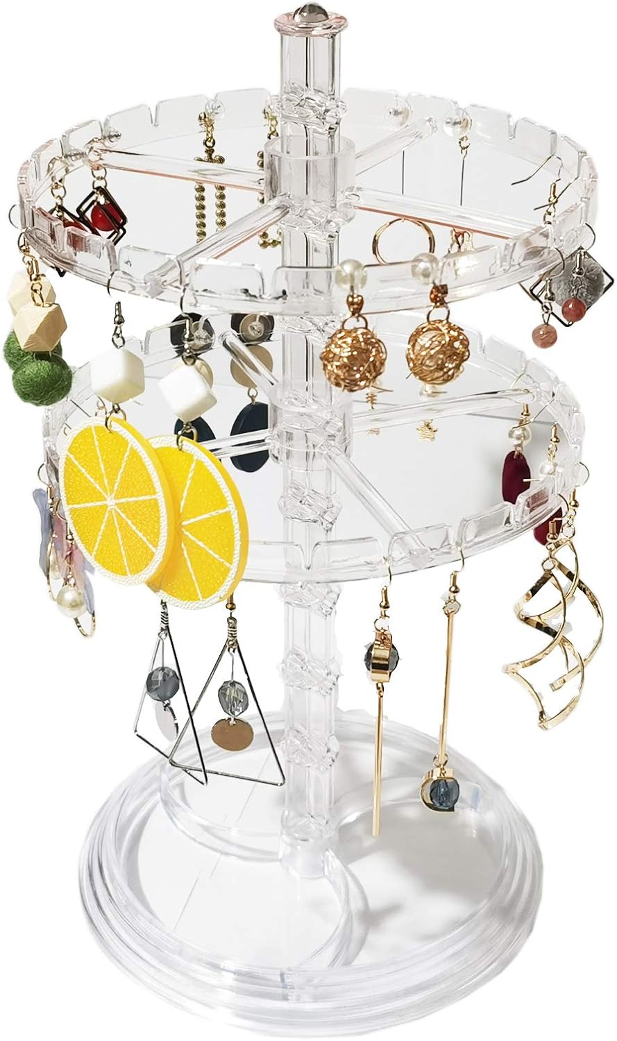 HakGak 360 Rotating Earring Holder 2 Tier Clear Jewelry Organizer