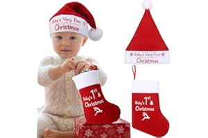 EURZOM Baby Christmas Stocking and Hat Set, Infant Santa Hats Baby Christmas Stocking Infant Christmas Hat Xmas Classic Stocking Holiday Home Decor Accessory for Baby Christmas Supplies