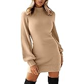 GRECERELLE 2026 Women's Mock Neck Ribbed Long Sleeve Bodycon Pullover Cute Mini Sweater Dress (XS-2XL)