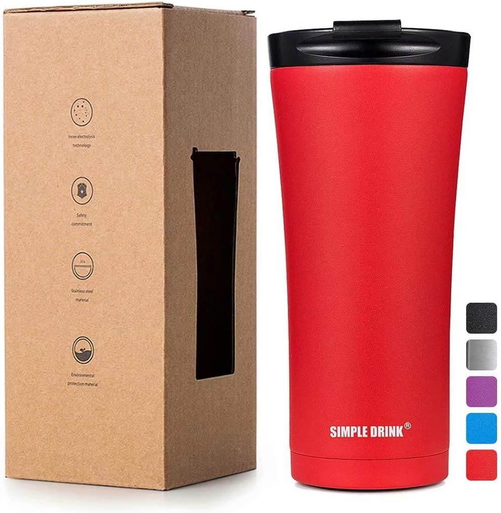 SIMPLE DRINK Insulated Coffee Travel Mug 16 oz | Sturdy Stainless Steel Tumbler Cup with Spill-Proof Lid - Works Great for Ice Drink, Hot Beverage