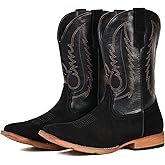 IUV Cowboy Boots for Men Suede Square Toe Western Boots Pull On Durable Classic Embroidered Boot