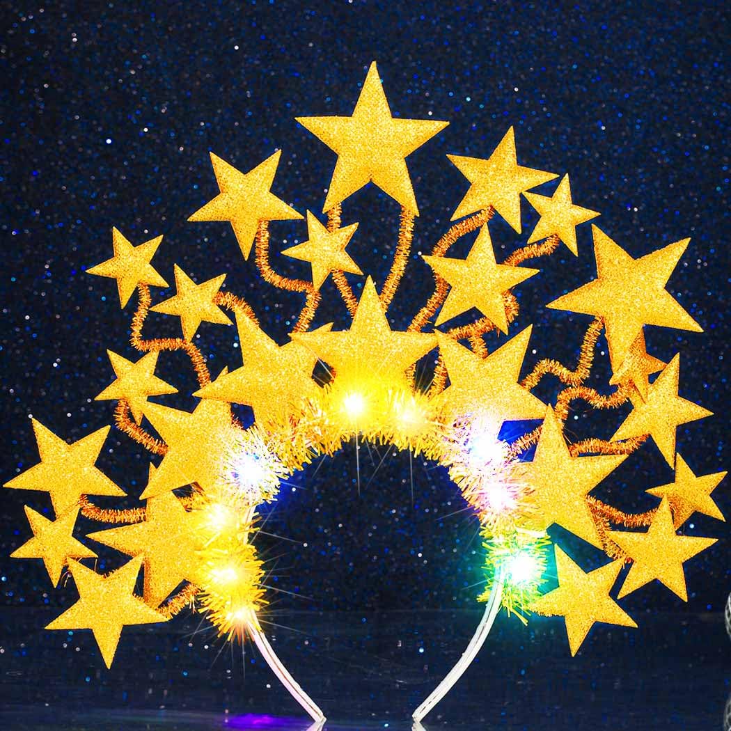 Zoestar Light Up Star Headband LED Stars Crown Headbands Carnival Rave Hair Accessories for Women (Gold)