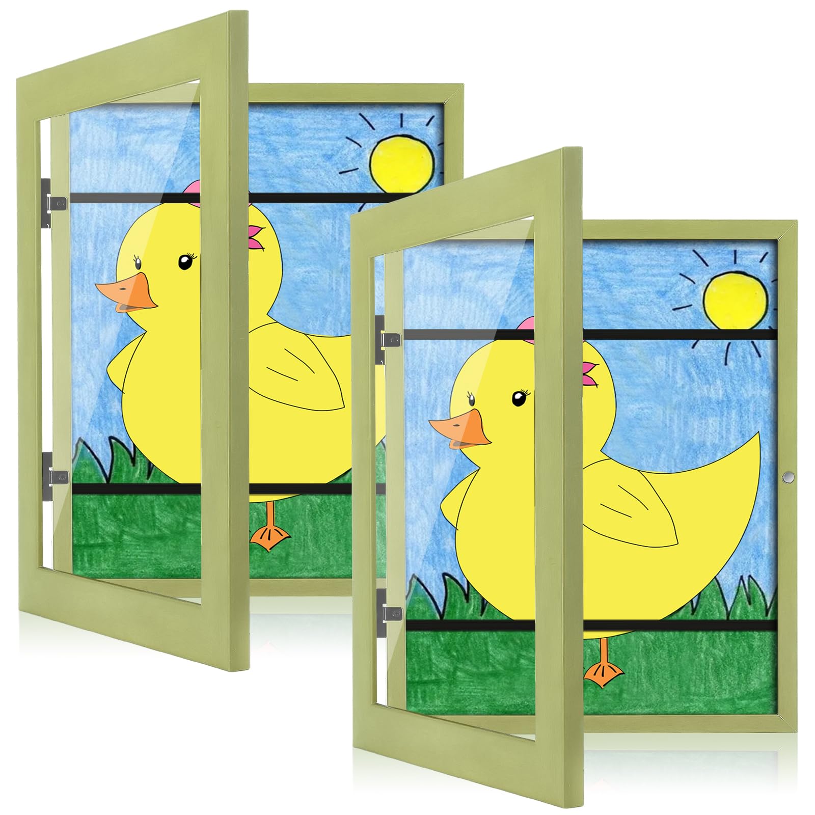 Photo 1 of [2-Pack] Kids Art Frames, 8.5x11 Front Opening Kids Artwork Frames Changeable, Soft Yellow Green Artwork Display Storage Frame for Wall, Holds 50 Pcs, for 3D Picture, Crafts, Children Drawing, Hanging