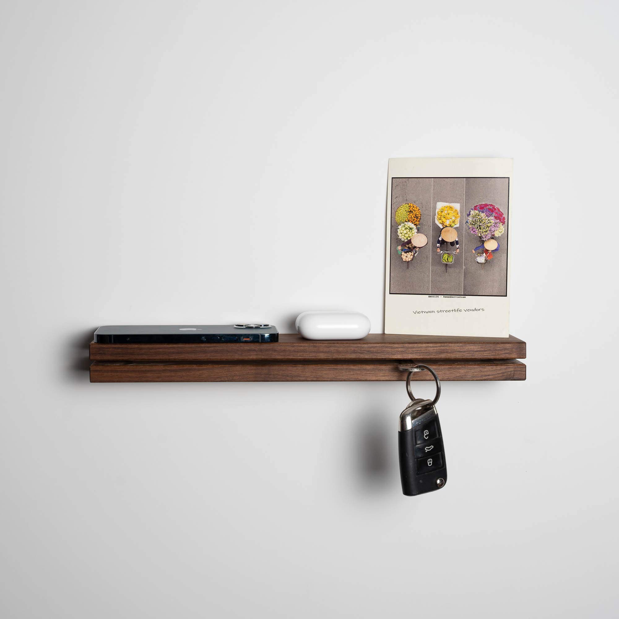 WOODS Wooden Key Holder with XXL Shelf Handmade in Bavaria Various Wood Types and Designs to Choose From Key Rack Key Holder Key Rack Key Board (Walnut, 35 cm)