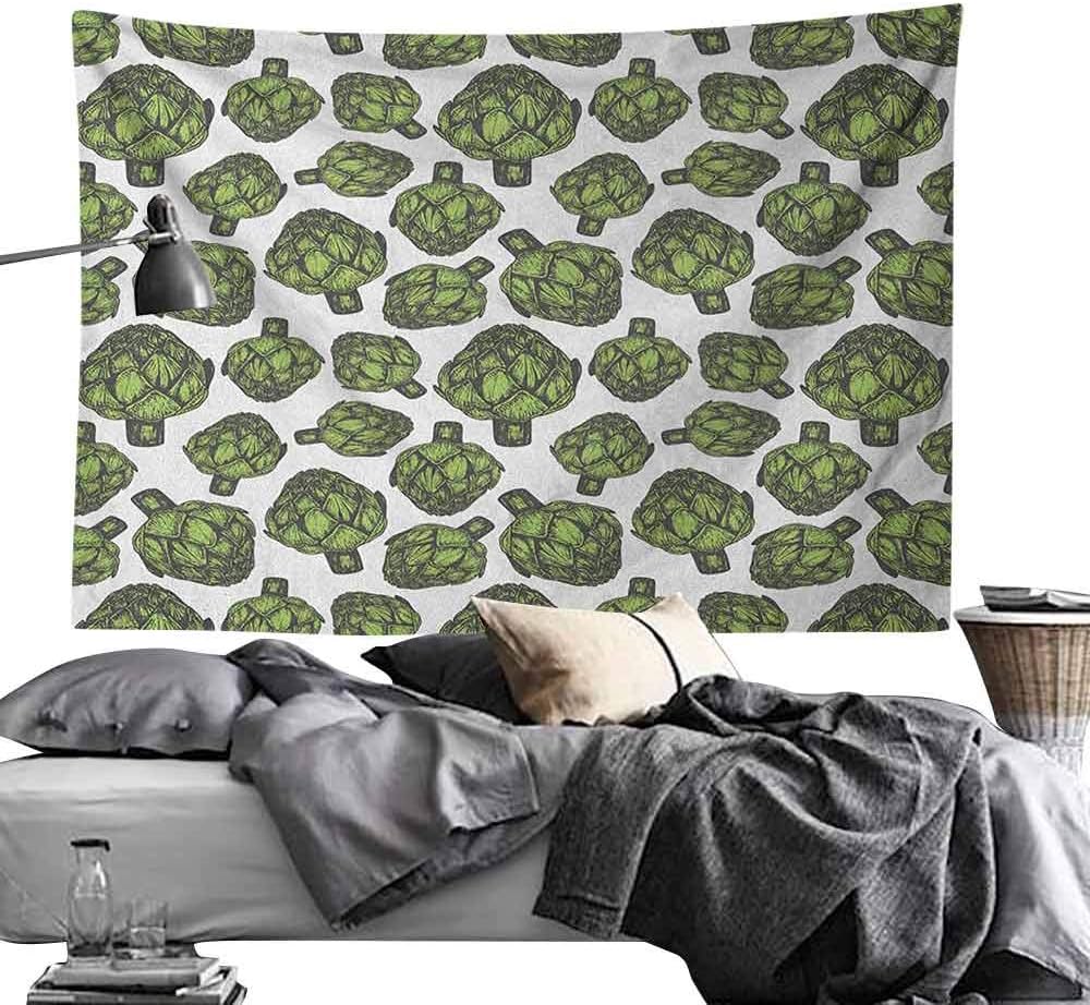 Maureen Austin Polyester Wall Tapestry Artichoke,Detailed Drawing of Super Foods Fresh Vitamin Sources Natural Nutrition Source, Forest Green,Wall Hanging for Bedroom Living Room Dorm 83"x60"inch