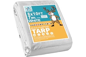 STARPYNG-7 Mil White 8x10 Feet Tarp-Multifunctional White Waterproof Tarpaulin-Waterproof, UV Resistant, Rip and Tear Resistant, Poly Tarpaulin with Reinforced Edges for Cover