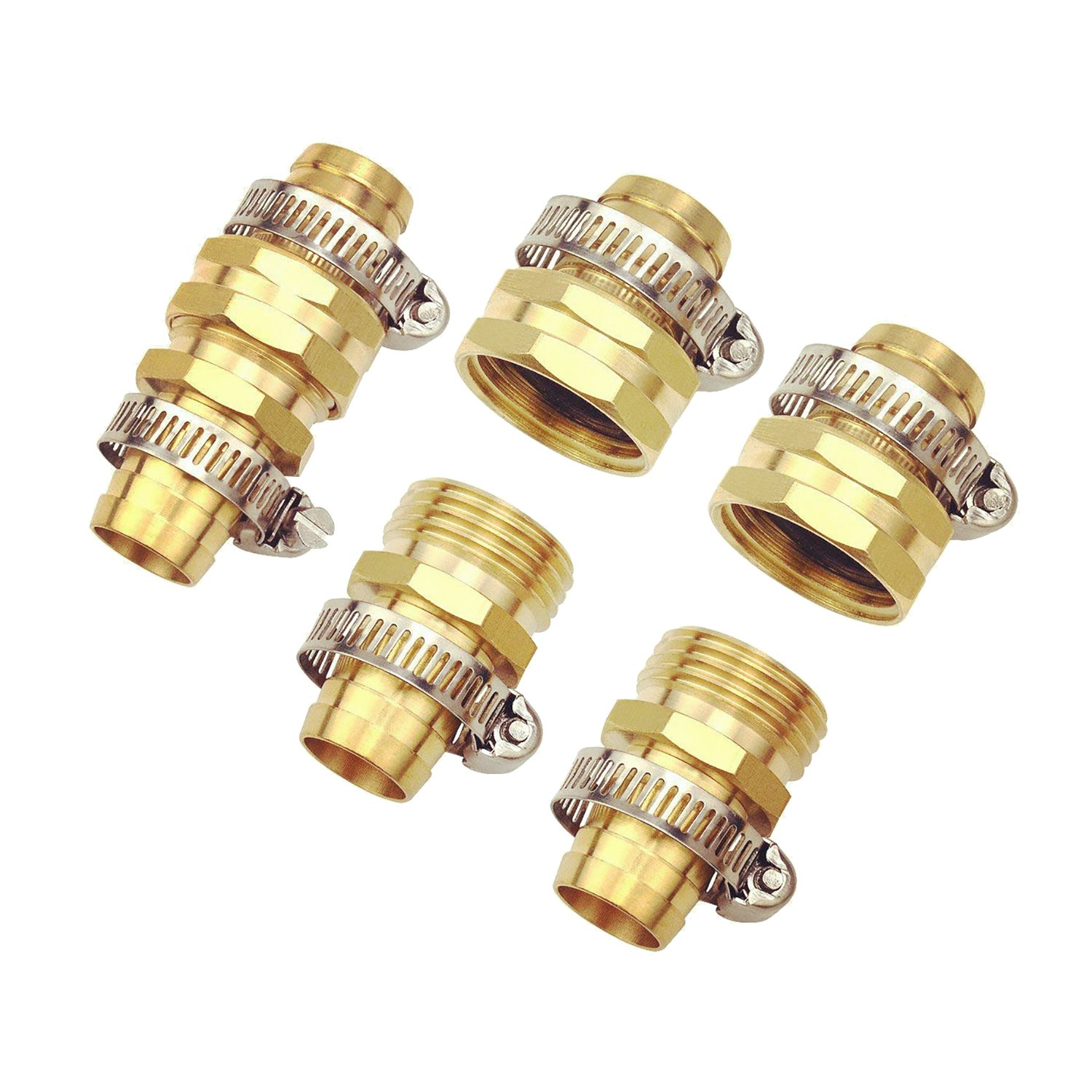 5/8" Garden Hose Repair Mender Male Female Repair Connector with Clamps 3 Sets