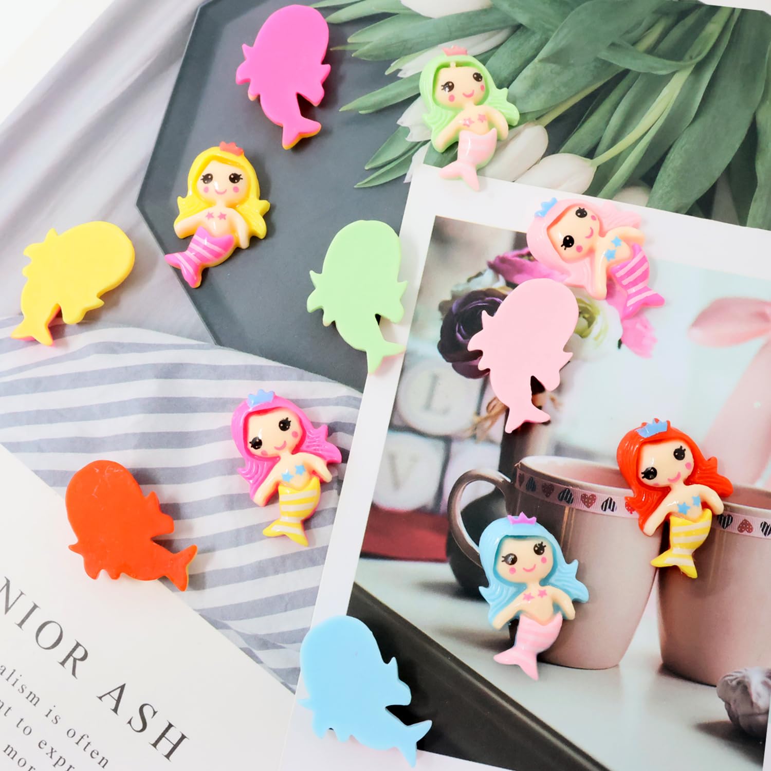 Honbay 60PCS Cute Mermaid Flatback Resin Charms Small Mermaid Slime Charms Ocean Theme Resin Embellishments Cartoon Mermaid Girl Resin Cabochons Crafts Decoration Accessories - 6 Colors