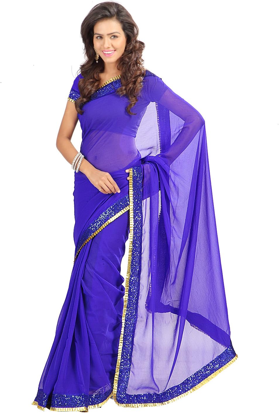 Stylo Sarees Women's Georgette Fancy Designer Bollywood Ethnic Party Wear Saree Free Size Blue