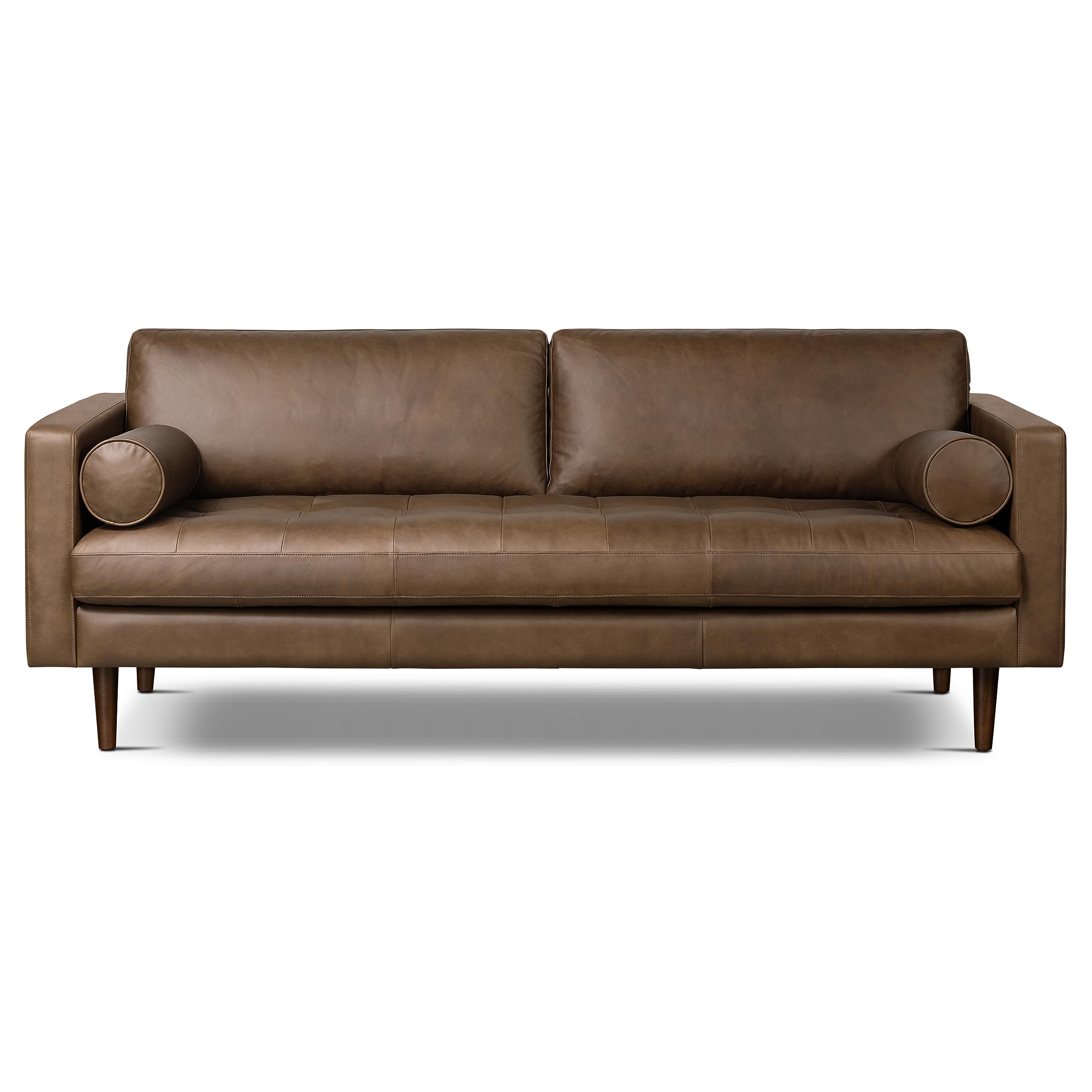 Poly & BARK Napa 88.5" Sofa – Cocoa Brown Full-Grain Pure-Aniline Italian Leather, Feather-Down Cushioning, Kiln-Dried Solid Wood Frame, Walnut Legs Image