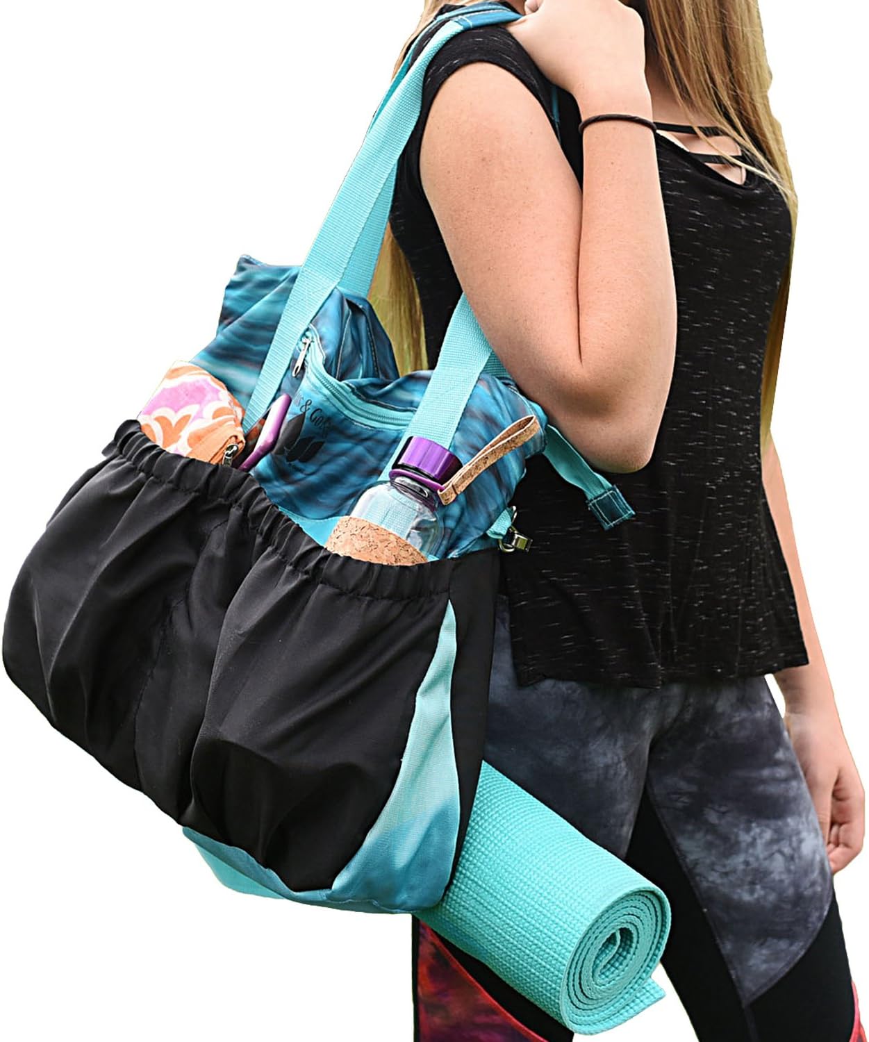 GRS Products Small Yoga Bags, Yoga Mat Bag or Yoga Tote Bag has Many Pockets with Inside Padded Tablet Compartment