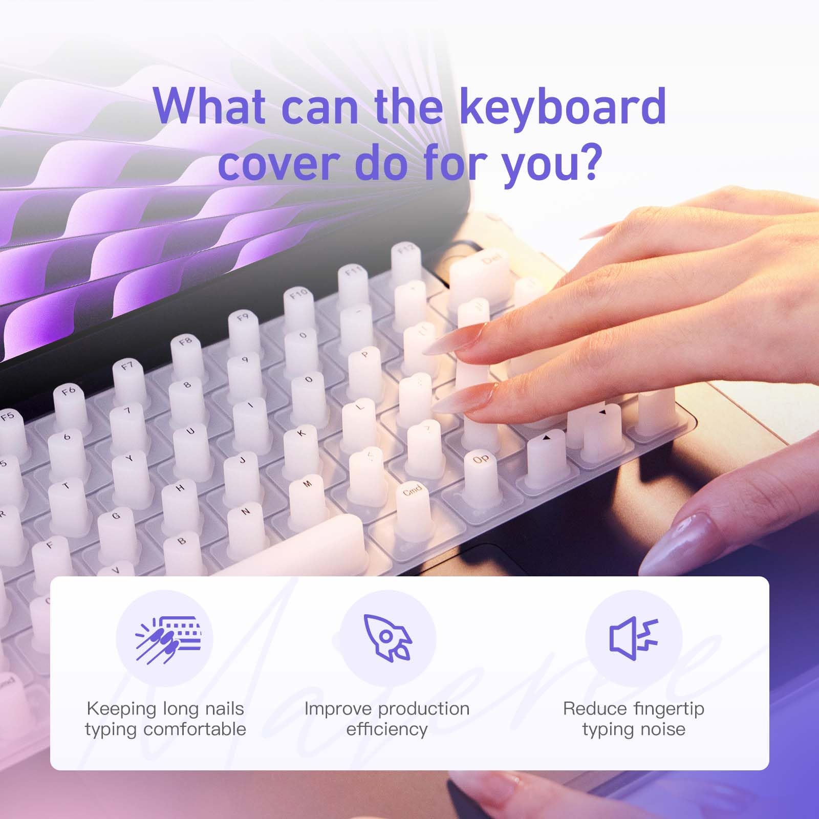 Majeree Keyboard Cover for Long Nails, Perfectly Compatible with 2021-2024 MacBook Pro 14/16, MacBook Air 13/15.Gift Box Packaging, Raised Silicone Keyboard Cover-Ideal for Office & Study Use (Black) - Image 2