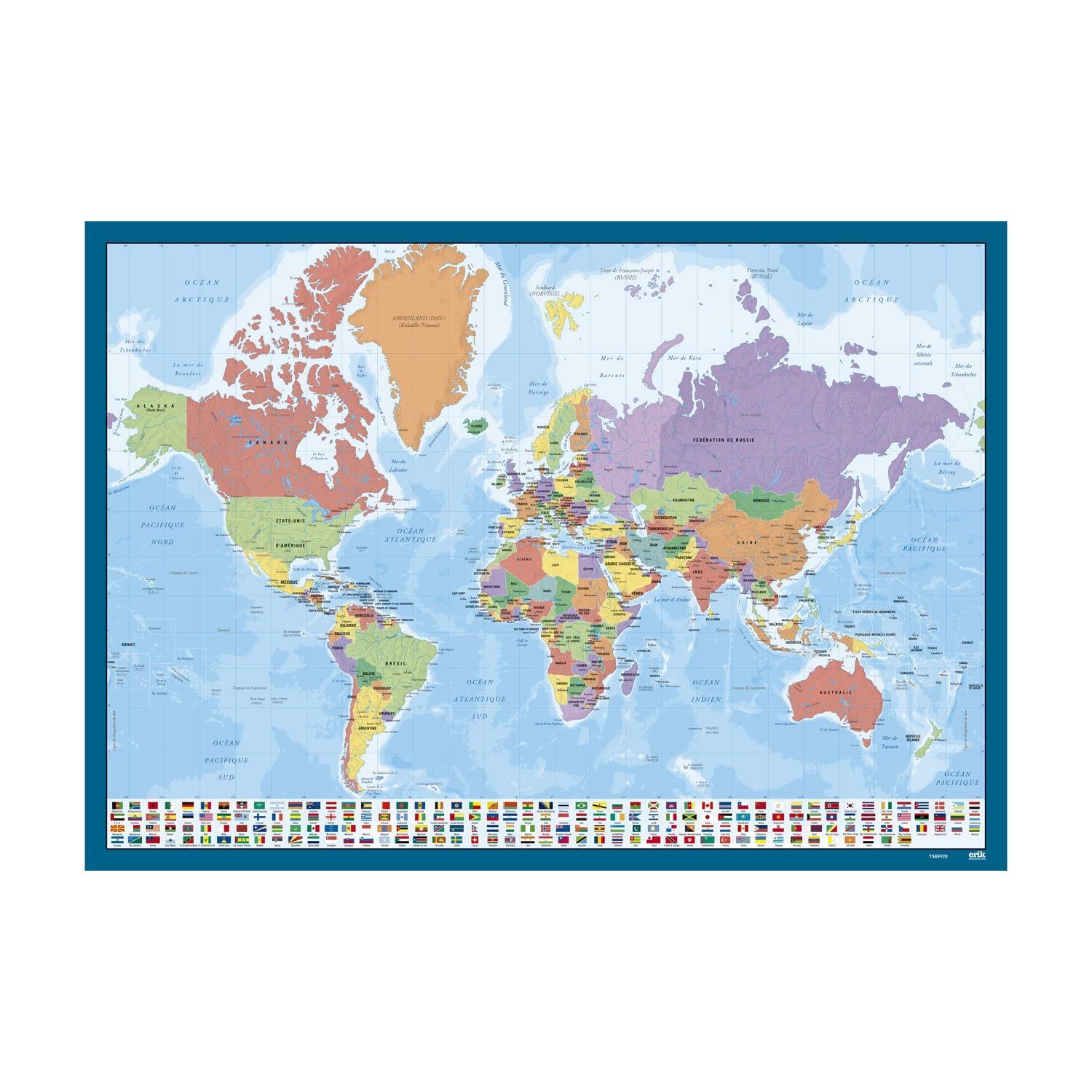 Grupo Erik World Map Desk Mat in French | 13.5 x 19.5 inches - 34.5 x 49.5 cm Pad Desk Protector Mat | Cute Stationery, Back to School Supplies
