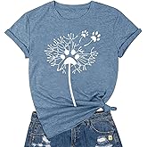 Women's Dandelion T Shirts Cute Wildflower Graphic Tees Funny Nature Bird Print Summer Casual Short Sleeve Tee Tops
