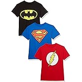 DC Comics Unisex-Child Batman, Superman, The Flash 3 Pack Logo T-Shirt Bundle Set