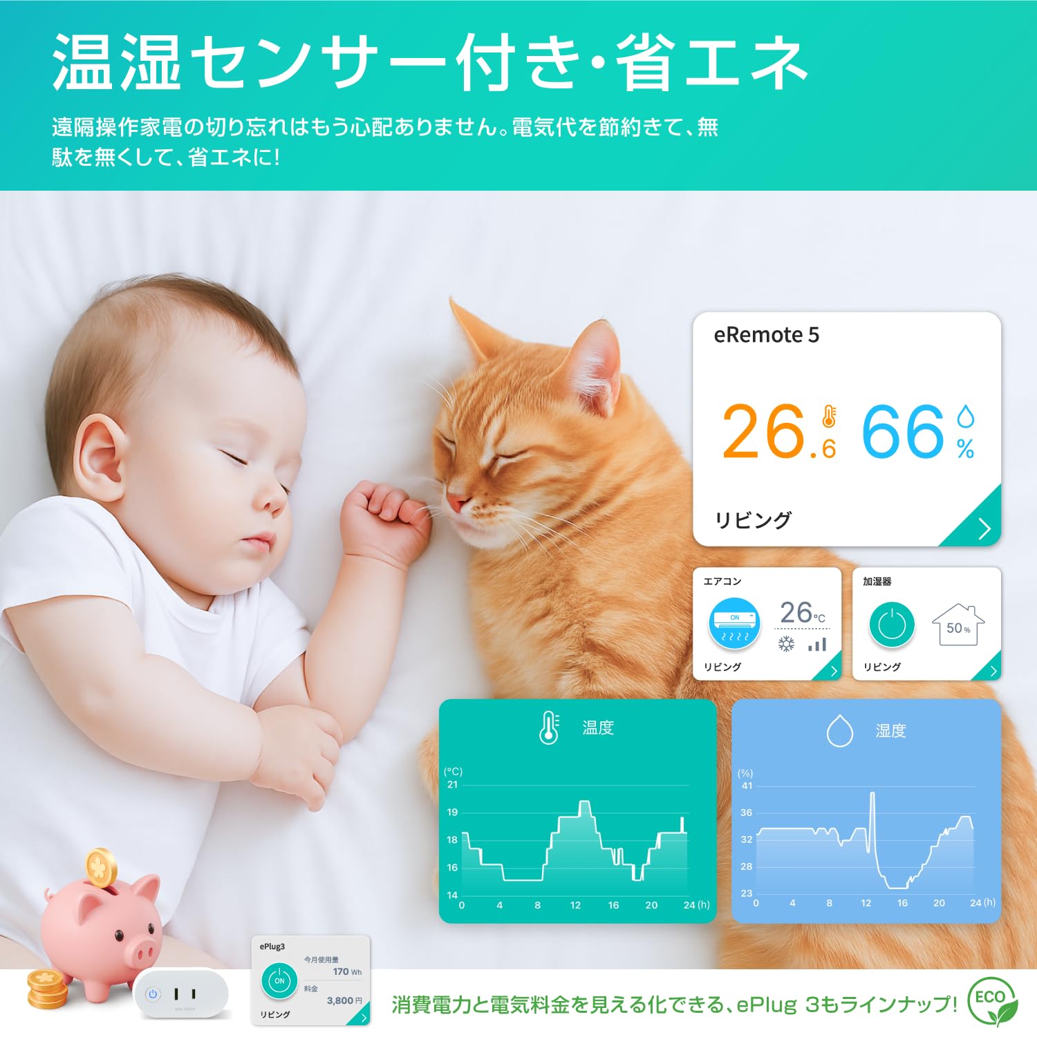 Link Japan eRemote5 Smart Remote Control, Compatible with Alexa, No Hub Required, Remote Control, Infrared Learning Remote Control, Round, White, Temperature and Humidity Sensor (eRemote5)