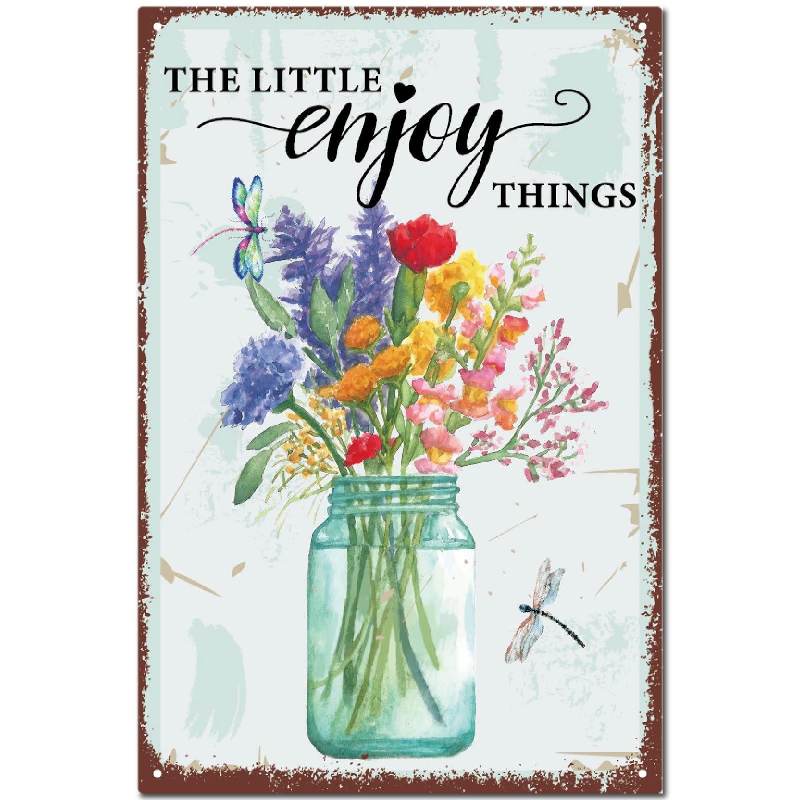 CREATCABIN Vintage Tin Sign Flowers Retro Metal Yin Sign Decor The Little Enjoy Things Wall Decoration Art Mural for Home Garden Kitchen Bar Pub Living Room Office Garage Poster Plaque 12x8 Inch