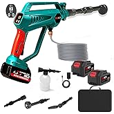 SVSAGA Portable Cordless Pressure Washer 1250 psi, 2X 4.0ah Battery Powered- 3 Speed 3820 Brushless Motor Power Washer,w/ 180° Swivel & 6-in-1 Spraying Nozzle, Foam Cannon, for Car Floor Fence Patio