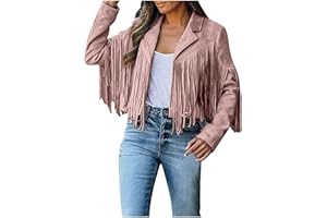 Tapanet Women's Fringe Faux Suede Leather Jackets Tassel Cropped Coats Western Cowboy Jacket Outerwear Hippie Concert Outfits