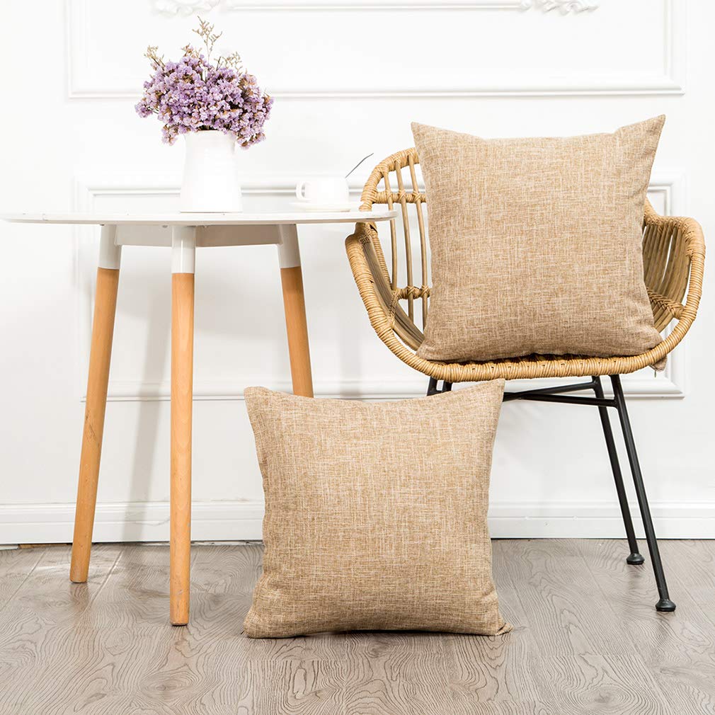 MKLFBT Pack of 2 Farmhouse Decor Linen Couch Pillow Covers Solid Burlap Fall Throw Pillow Covers 18 x 18 Decorative Rustic Coffee Cushion Cases for Sofa Outdoor Camping