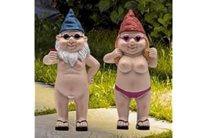 MINICAR Set of 2 Sexy Naked Gnomes Statues Man/Woman, 4.7'' Funny Goblin Art Yard Sculptures Lawn Patio Decorations, Naughty Inappropriate Weird Housewarming Valentine's Day Garden Gift