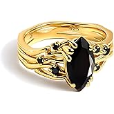 Moon Magic Real Black Obsidian, Genuine Labradorite, Onyx Rings for Women | Authentic Natural Black Gemstone 925 Sterling Silver/18kt Yellow Gold Crystal Rings, Onyx Snake Ring, Jewelry Gift for Her