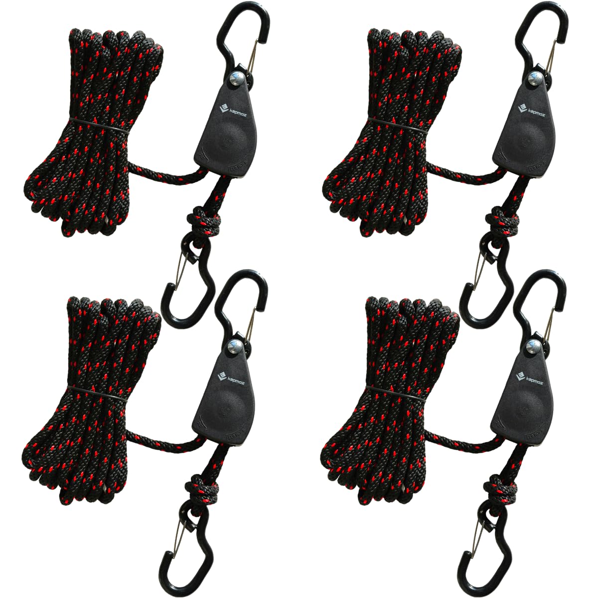Heavy Duty Ratchet Tie Down Straps with Safety Hooks, Cargo Ratchet Straps for Kayak, Canoe, Truck, Trailer, Motorcycle, Grow Lights & Camping Gear, Securing Straps with Easy Release Ratchet Tightener Image