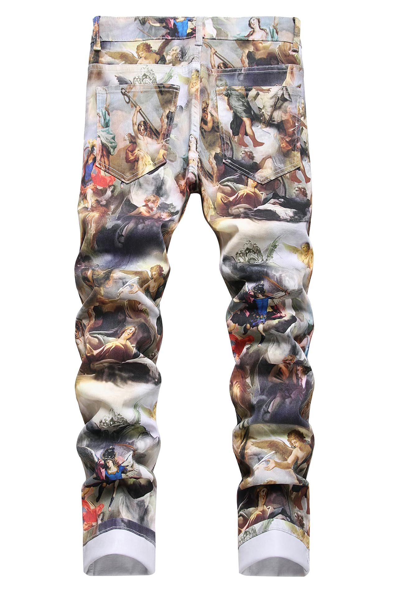 Baylvn Men's Casual Printed Slim Fit Jeans Skinny Denim Pants