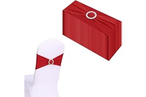 JIEYAO 50 Pack Red Chair Sashes, Spandex Elastic Stretch Chair Cover Bands with Buckle Slider Bow for Wedding Party Banquet Decorations