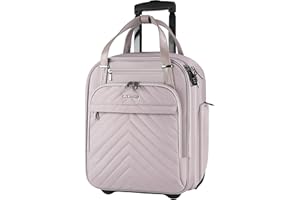 VANKEAN Carry On Underseat 16-inch Multi-functional Underseater Lightweight Overnight Suitcase with Wheels, Roller Case for Women Travel Business, Light Dusty Pink