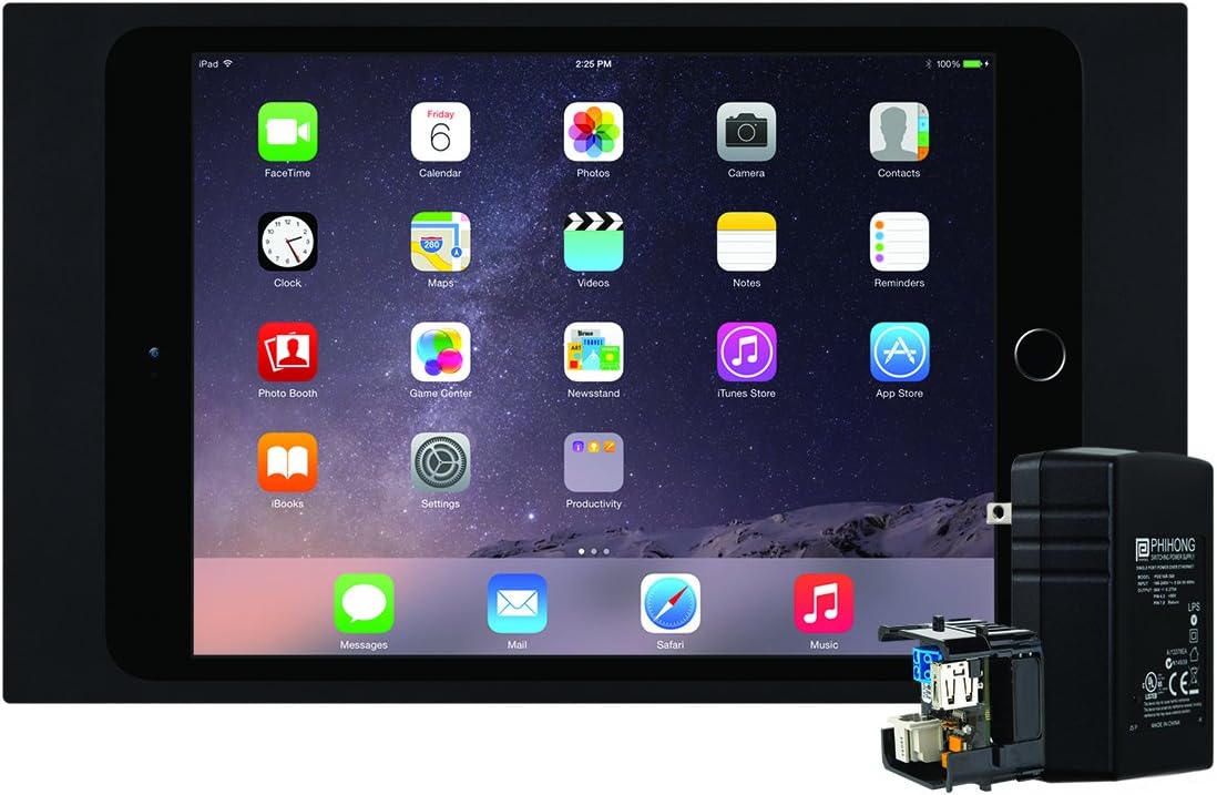 iPort Surface Mount System (Bezel for iPad Air, Air 2, Pro 9.7", 5th & 6th Gen- Black, PoE Splitter and Injector)