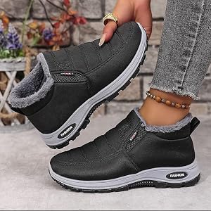 Women's Winter Snow Boots Slip-on Fleece Lined Ankle Booties Waterproof Warm Outdoor Cotton Shoes Non-Slip Lightweight Walkin
