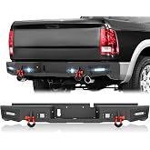 YZONA Rear Step Bumper Compatible with Ram 1500 Classic 2009-2024 | 4x18W LED, License Plate Lights, Sensor Holes, Paintable Armor &amp; Durable Offroad D-Rings