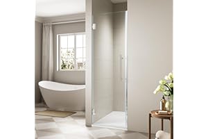 BOUGAINORA 29.6-30" W x 72" H Frameless Hinged Shower Door, Single Swing Shower Panel with 5/16” (8mm) Tempered Glass, 180° in & Out Opening, 10mm Adjustable for Non-Vertical Walls (Chrome, 30" x 72")