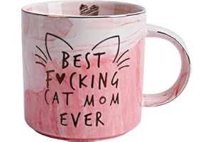 HENDSON Cat Mom Gifts for Women - Crazy Cat Lady Coffee Mug Gift for Cat Lover Mom, Daughter, Sister, Aunt, Wife, Best Friends, BFF, Coworkers, Her - Best Cat Mom Ever - Pink Marble Mug, Ceramic 11.5oz Cup