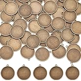 SUNNYCLUE 1 Box 50Pcs Tray Pendants Round Bezel Pendant Blanks Base Plain Edge Photo Metal Antique Bronze Alloy Cabochon Settings for Jewelry Making Charms Supplies DIY Crafting Necklace Bracelet