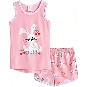 Girls Cute 2 Piece Sleeveless Pajamas Set Tank Top & Shorts Sleepwear Summer Soft Kids Loungewear
