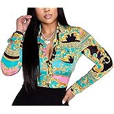 Blouses for Women Dressy Casual Colorful Long Sleeve Shirt Floral Print Tops Loose Collar Sexy T-Shirts Fashion 2023