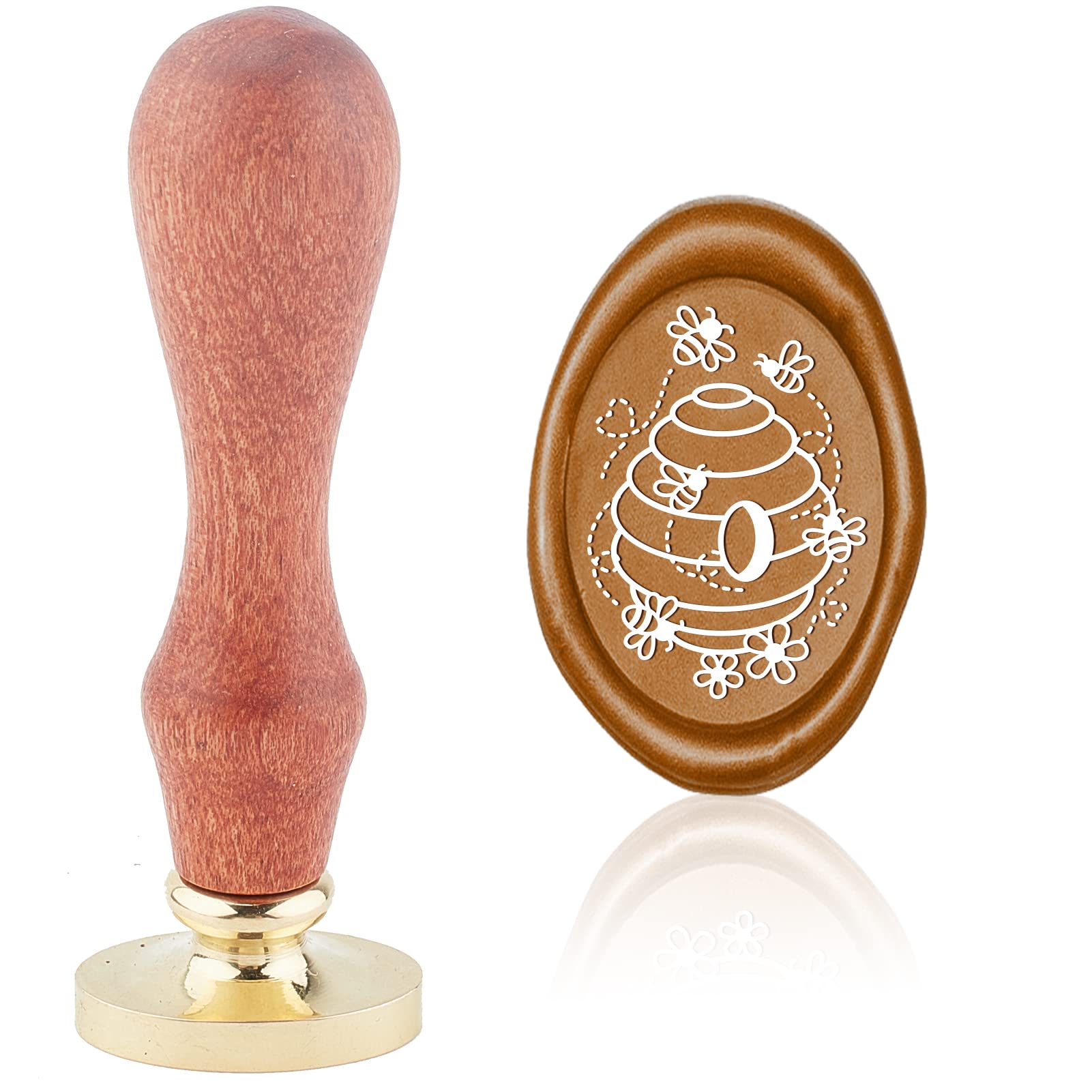 CRASPIRE Wax Seal Stamp Honeycomb Sealing Wax Stamps Bee Oval 20×30mm Removable Brass Head Sealing Stamp with Wooden Handle for Cards Invitations Gift Wrap