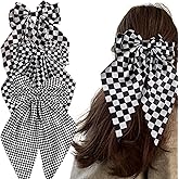 3 Pcs Black White Checkered Bowknot Hair Clips Checker Print Hair Bow with Long Tail for Women Girls Christmas Birthday Party Daily Use Barrettes
